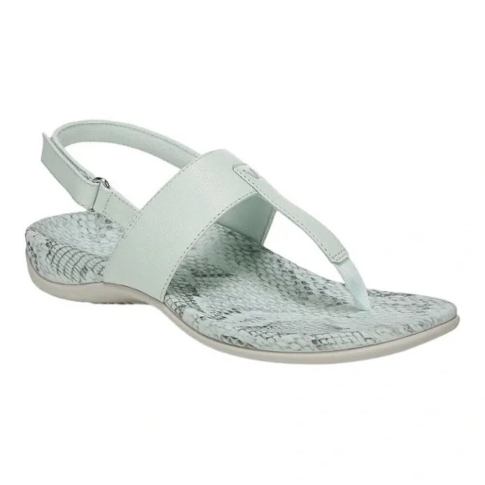 Vionic Tala T Strap Sandals Thong Seafoam Green Snake Skin‎ Print Boho Orthotic